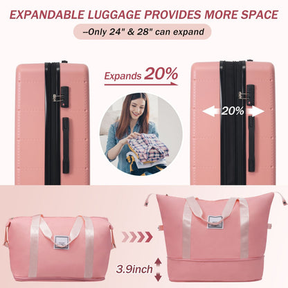Hardside Luggage Set 5 Piece with Bags,20IN Half-opening Carry on Luggage with USB Port, Expandable 24IN 28IN Luggage with Double Spinner Wheels TSA Lock