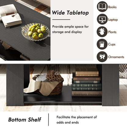 Large 41 Inch 2-tier Wooden Modern Coffee Table with Storage Shelf living room table