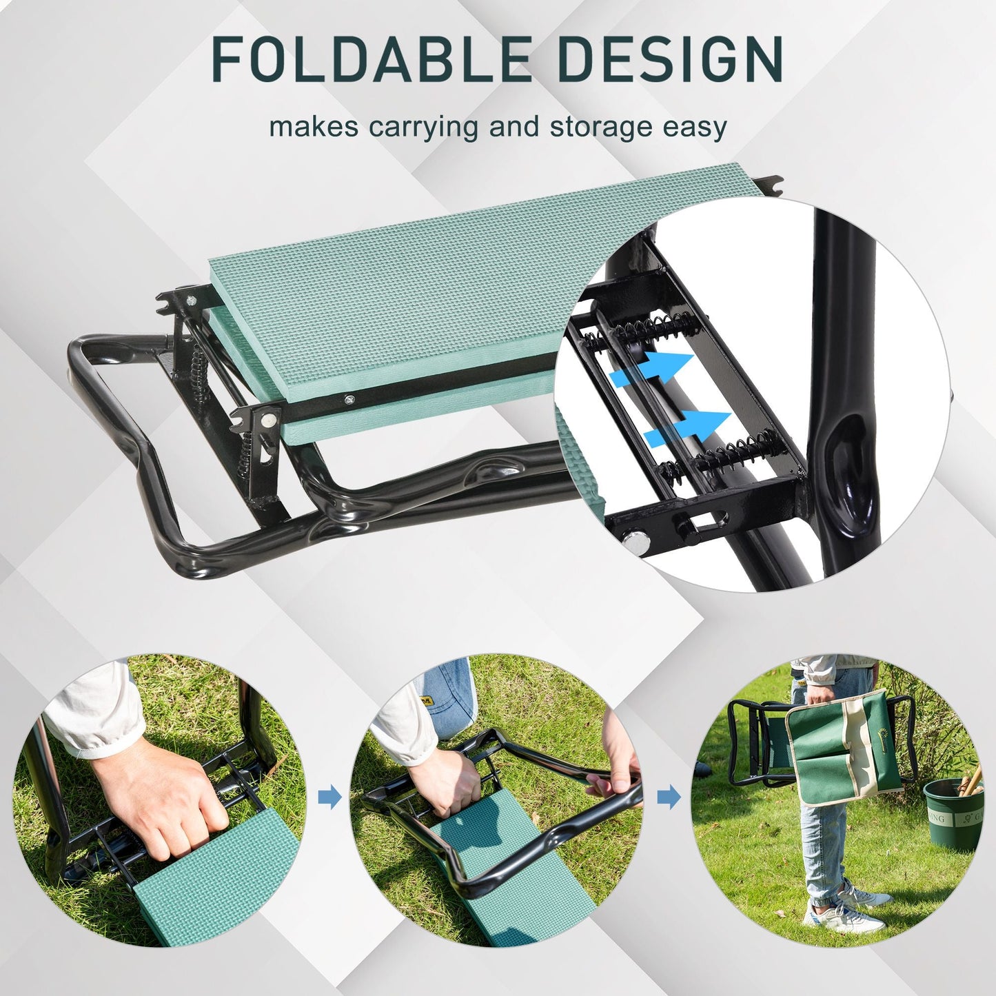 Folding Gardening Kneeling Bench with Large Tool Pouch