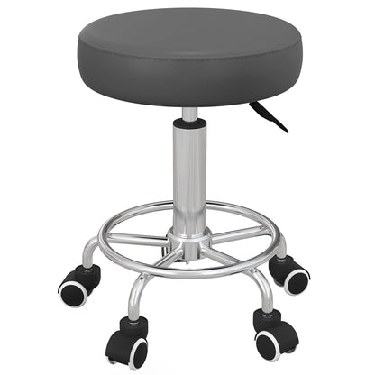 Vinsetto Salon Stool with Adjustable Height, PU Leather Barber Rolling Massage Tattoo Chair for Bar Beauty SPA, Grey