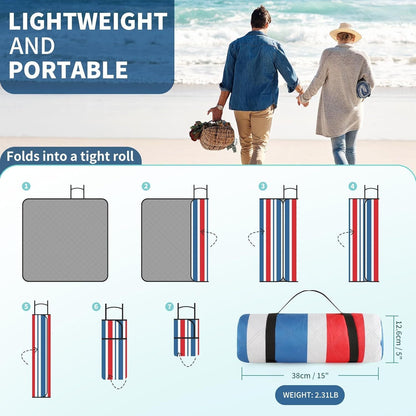 (2025 Upgrade) Extra Large Waterproof Picnic Blankets | Foldable Sandproof Beach Blanket N Outdoor Blanket | 5-Layer Machine Washable Soft Picnic Mat for Camping, Grass, Park N Stadium