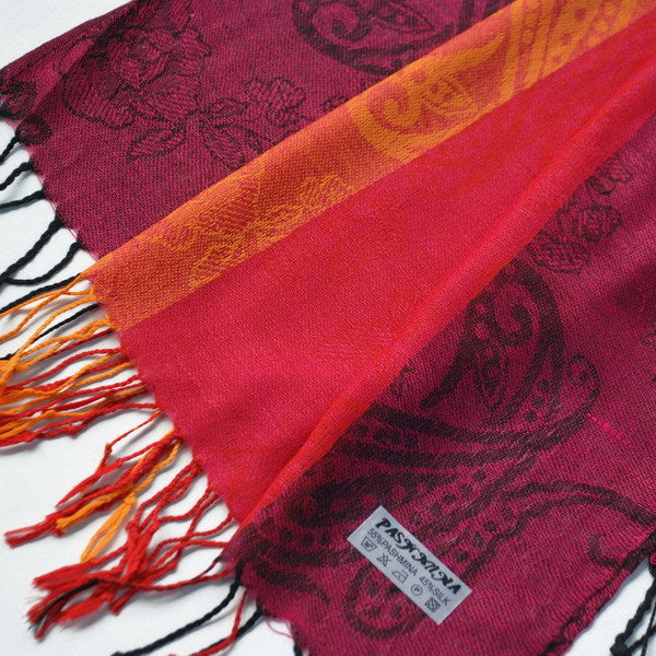 Blancho Bedding -Pa-a82-3 Multi-Colors Rose & Paisley National Style Exquisite Soft Tassel Ends Pashmina/Shawl/Scarf
