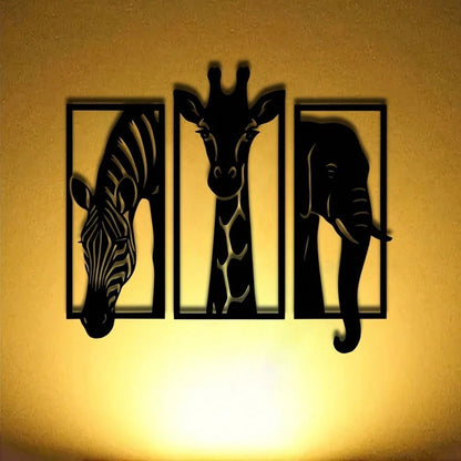 CIFbuy Metal Baked Paint African Animal 3-Piece Wall Art Set Zebra Giraffe Elephant Home Decor (TikTok, temu pickup)