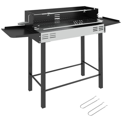 Outsunny BBQ Rotisserie Charcoal Grill for Chicken Turkey with 3-Level Grate Storage Shelves Stainless Steel