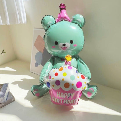 1PCS 4D birthday bear foil balloon Hug Cake Bear valentine hearts bear Balloon Birthday Party Decorations