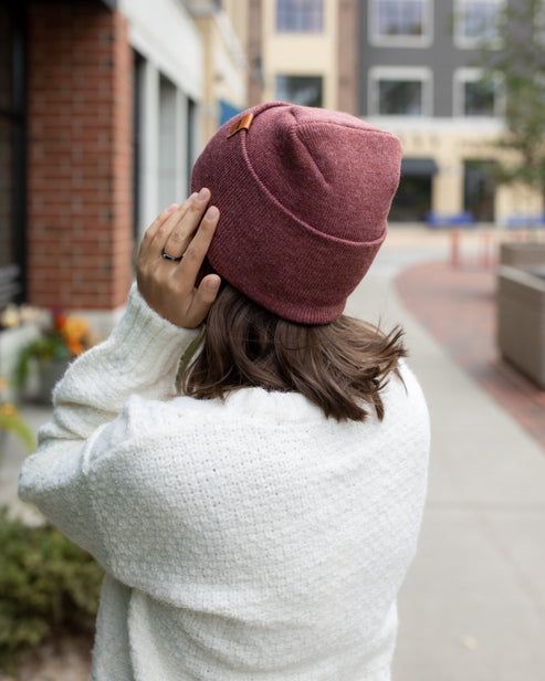 HAAKWEAR Theta-Stitch Cuffed Beanie - Designed and Made in USA (Patent Pending Design) - Rusty Burgundy