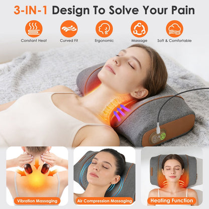 3-in-1 Neck Massager Pillow Ergonomic Massager with Heating Vibration Air Compression 30Min Timer for Neck Back Shoulder Pain Relief