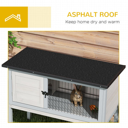 Elevated Rabbit Hutch, Wooden Bunny Cage with Hinged Asphalt Roof and Removable Tray, for Indoor/Outdoor, Gray