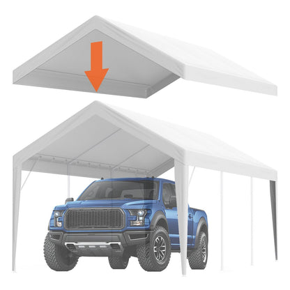 VEVOR Carport Replacement Canopy Cover 10 x 20 ft, Garage Top Tent Shelter Tarp Heavy-Duty Waterproof & UV Protected, Easy Installation with Ball Bungees,White (Only Top Cover, Frame Not Include)