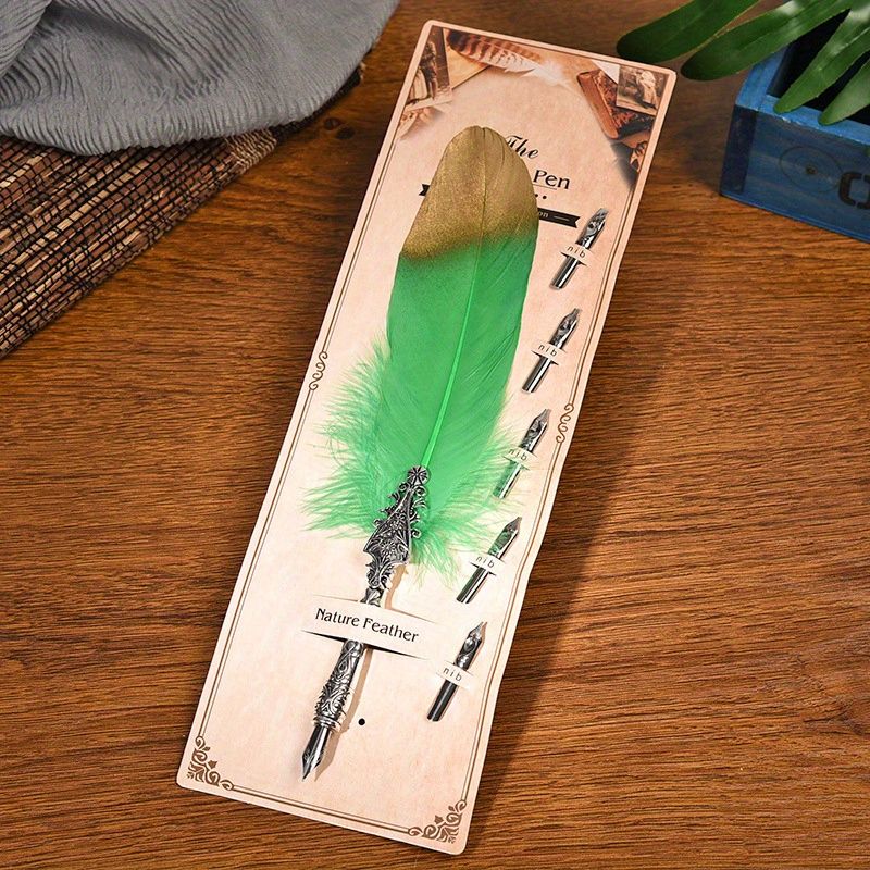 European And American Retro Feather Pen Dipping Pen Enterprise Business Gift Birthday Stainless Steel Signature Pen Teacher Gift Birthday Gift