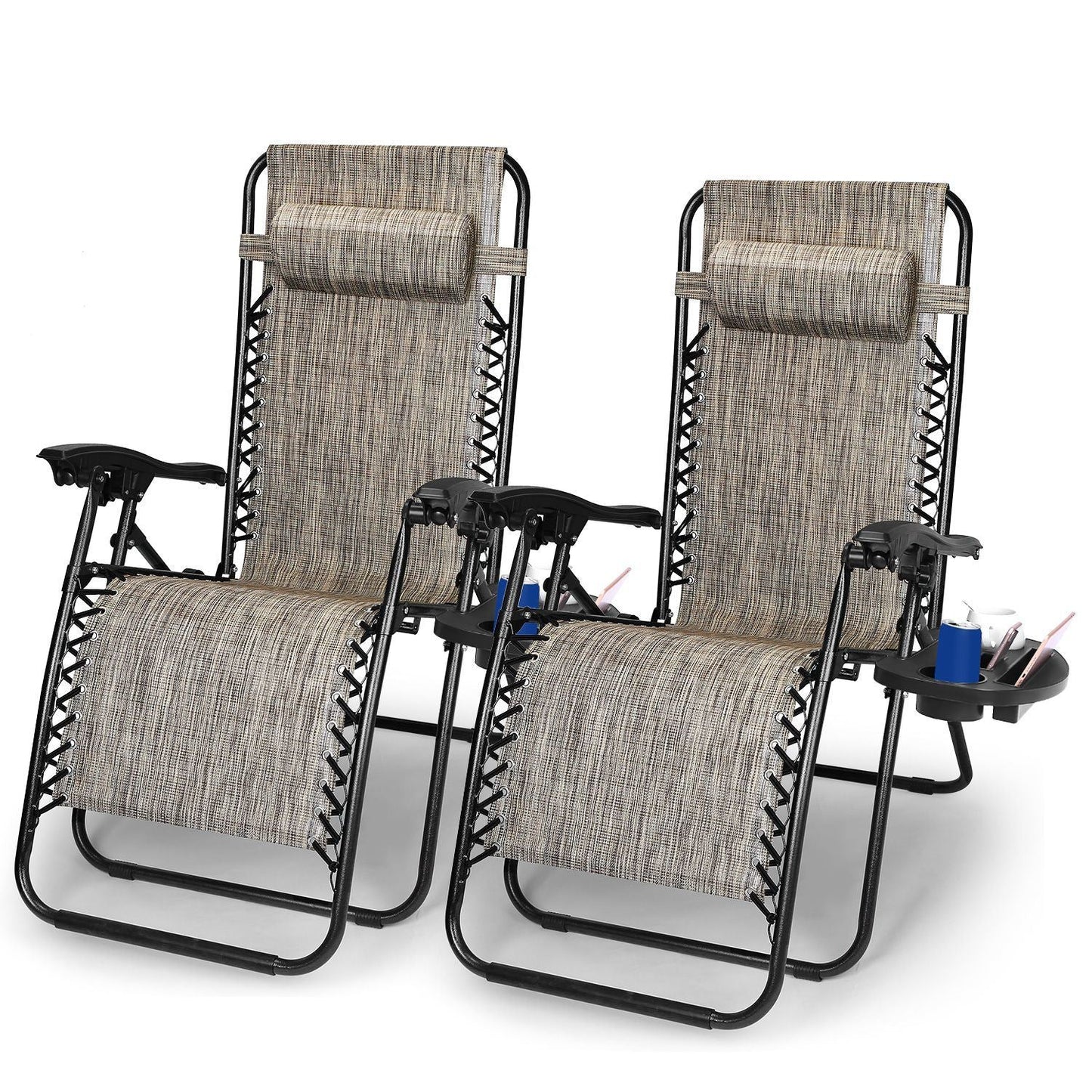 2Packs Zero Gravity Lounge Chair with Dual Side Tray 330lbs Load Foldable Recliner Chair