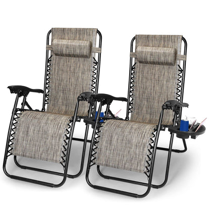 2Packs Zero Gravity Lounge Chair with Dual Side Tray 330lbs Load Foldable Recliner Chair