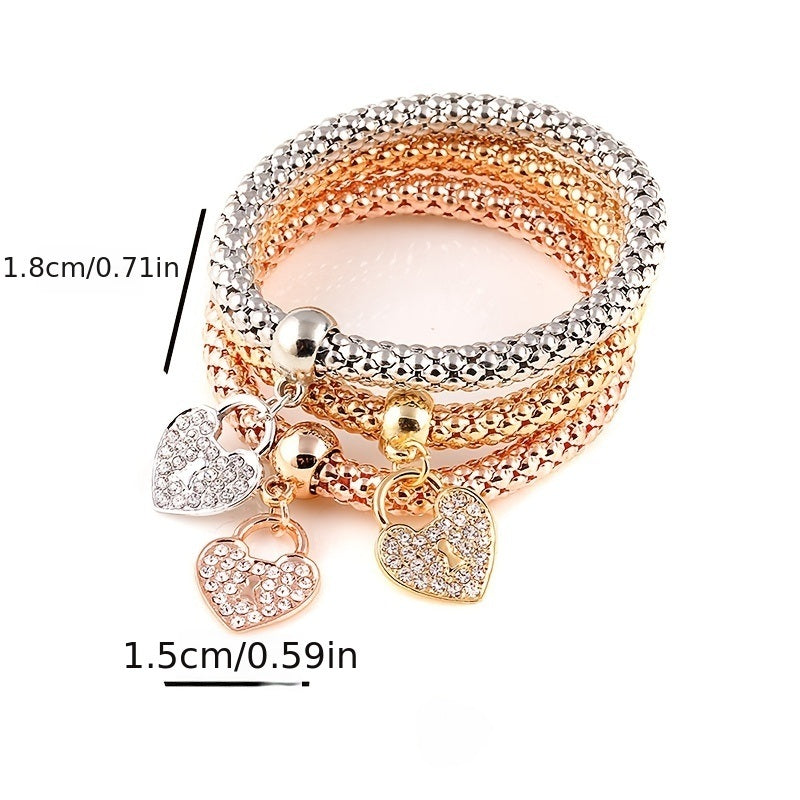 Fashion Jewelry Rhinestone Heart Three Combination Tricolor Bracelet Valentine's Day Gift