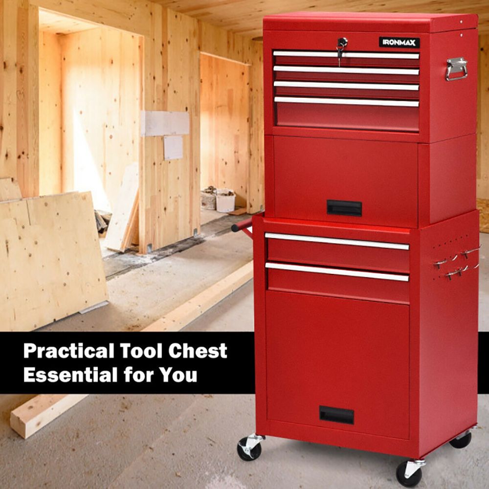 2-in-1 Rolling Tool Chest with 5 Sliding Lockable Drawers
