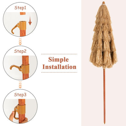 6.5 Feet Portable Thatched Tiki Beach Umbrella with Adjustable Tilt