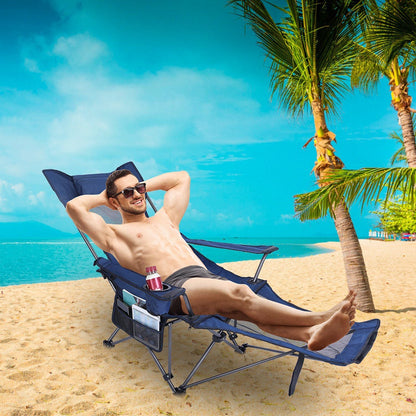 Foldable Camping Chair 330LBS Load Heavy Duty Steel Lawn Chair Collapsible Chair with Reclining Backrest Angle Cup Holder Pillow Side Pocket Carry Bag