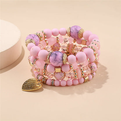 Heart Charm Bead Layered Bracelet Set Pompomian Bracelet Charm Vintage Jewelry Valentine's Day Gift