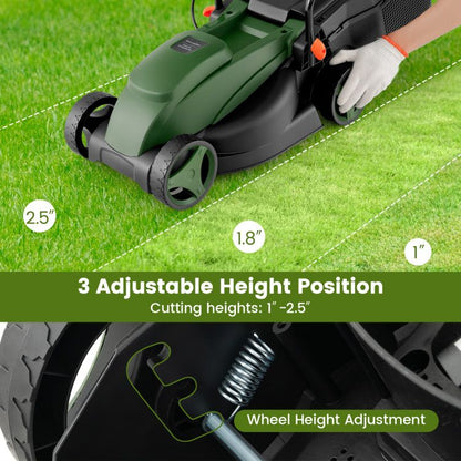 12-AMP 13.5 Inch Adjustable Electric Corded Lawn Mower with Collection Box