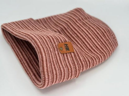 Modern Theta Stitch Contrast Cuffed Beanie (Patent Pending Design)-Pink/Burgundy, Made in USA