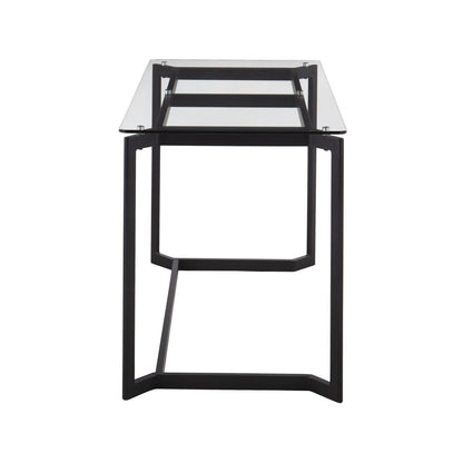 Masters Modern Office Desk in Black Steel with Clear Glass Top by