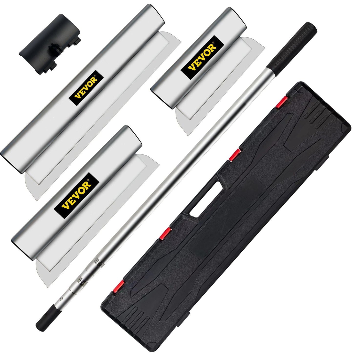VEVOR Skimming Blade Set,10"+24"+32" Blades + 35"-78" Extension Handle, European Stainless Steel Construction Knife, Aluminum Blade Profile Smoothing Knockdown Spatula for Gyprock/Drywall/Wall-Board