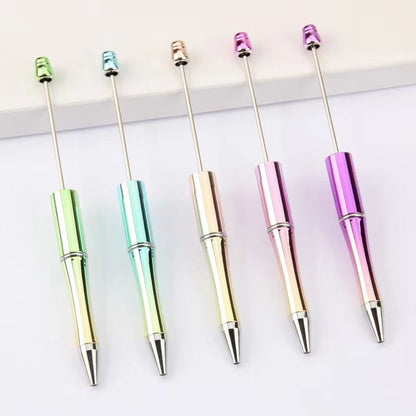 5pcs Electroplated Bead Pen Plastic Beadable Pen Bead Ballpoint Pen Assorted Bead Pen Shaft Black Ink Rollerball Pen For Kids Students Office School Supplies