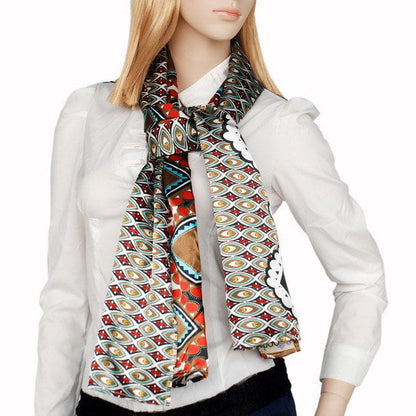 Blando Brown Tone Fantastic Multi-Patterns Chic Natural Soft Silky Scarf/Wrap/Shawl(Large)
