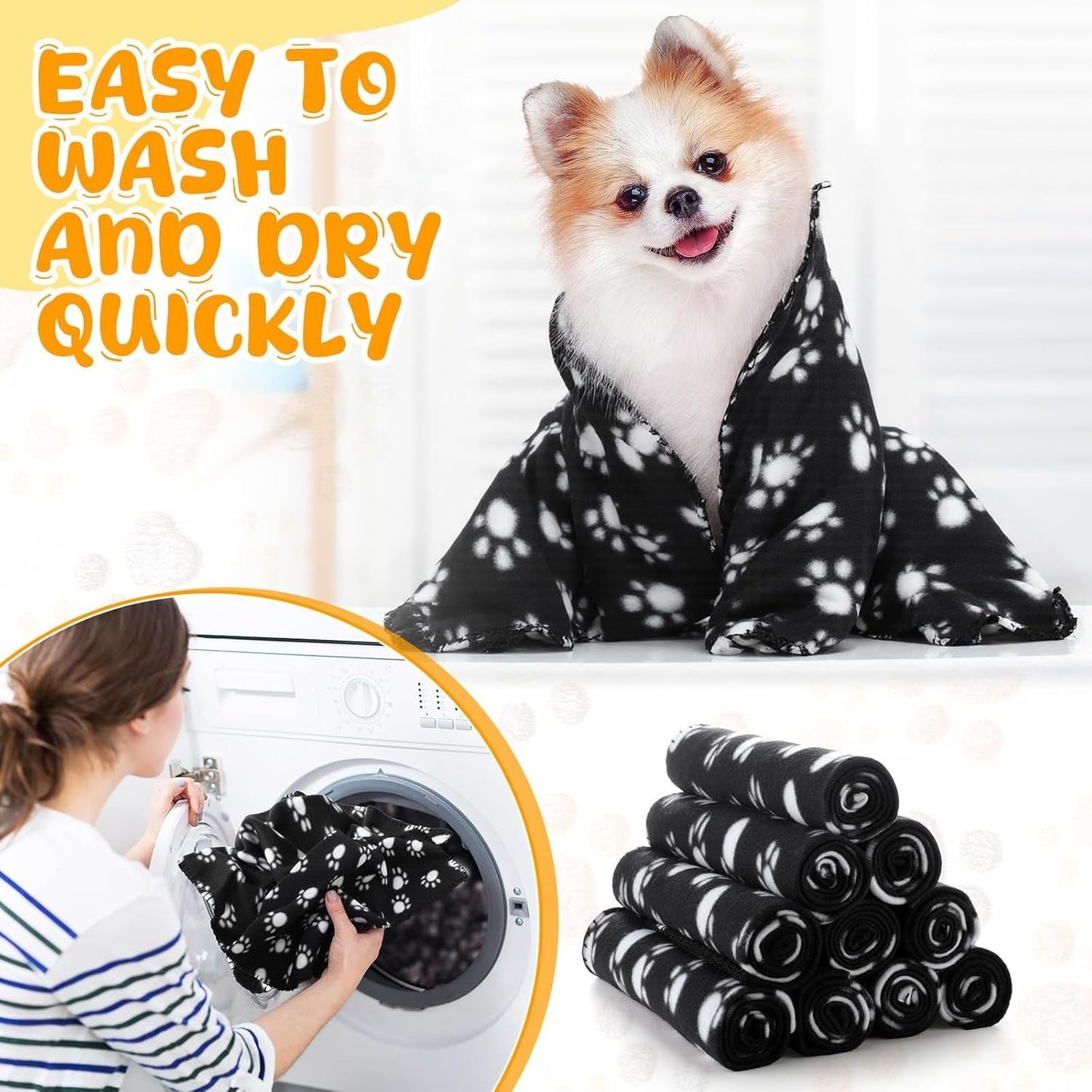 10 Pieces Pet Blankets with Paw Print Dog Cat Fleece Blankets Soft Warm Sleep Mat Pad Bed Cover for Kitten Puppy and Other Small Animals, 24 x 28 Inch