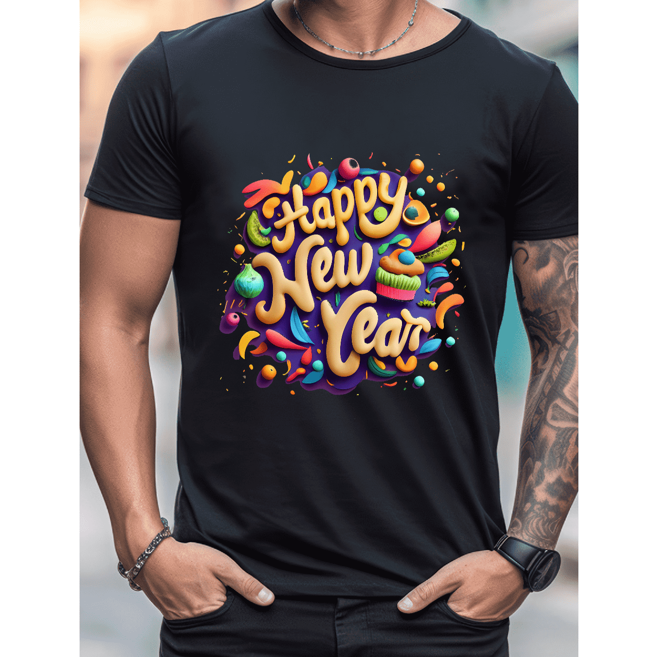 2025 New Year Cotton T-Shirt for Men - Stylish & Comfortable Short Sleeve Tee for All Seasons