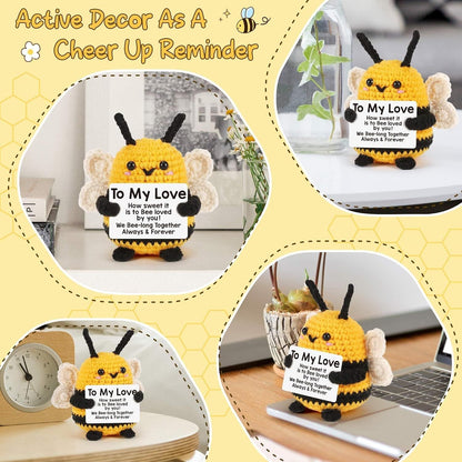 Valentines Day Romantic I Love You Gifts for Him Her, to My Love Boyfriend Girlfriend Husband Wife Mothers Day Birthday Gifts for Couples Wedding Anniversary Cute Handmade Crochet Bee