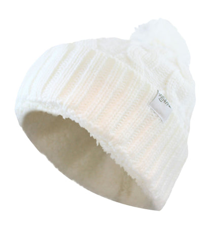 Fear0 NJ Warmest Plush Insulated Lining Knit Cable Cuff Fold Beanie Hat Women