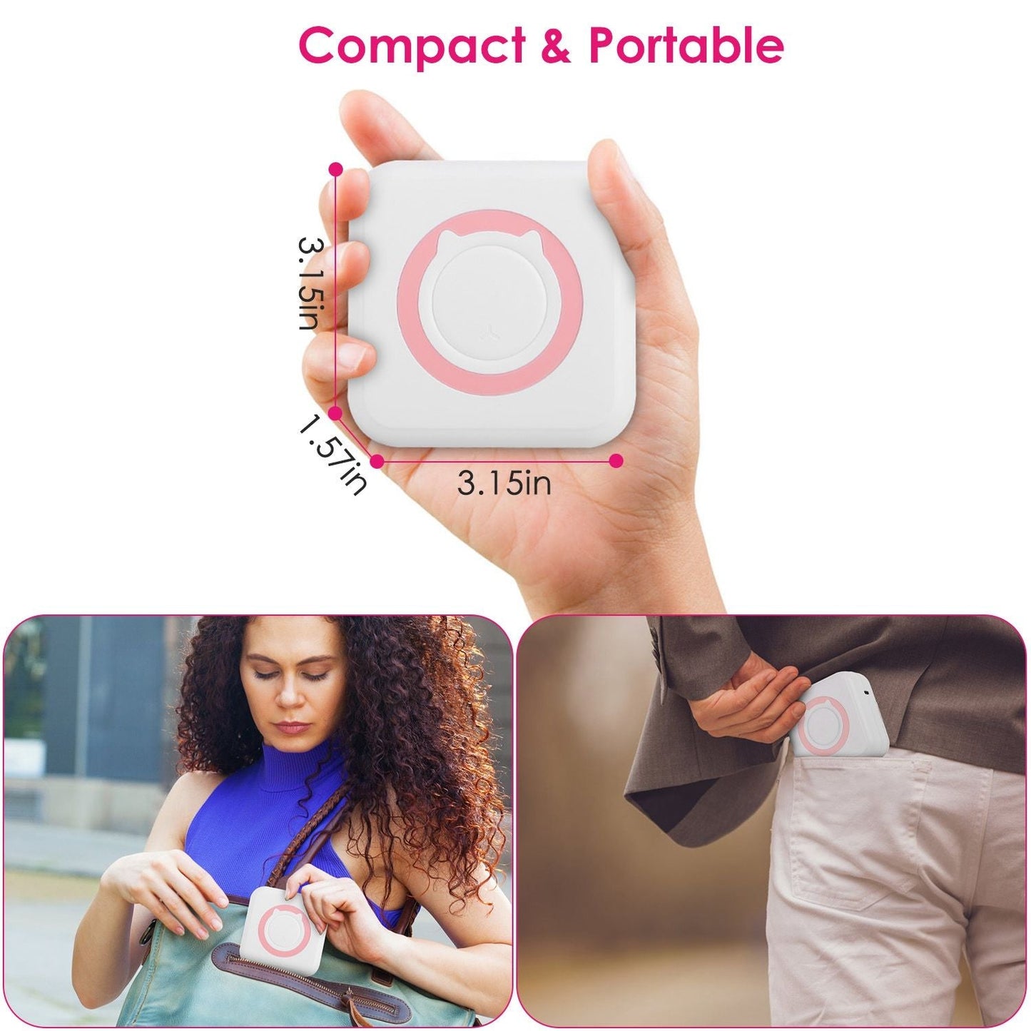 Pocket Wireless Thermal Printer Portable Mini Sticker Maker Machine Rechargeable Inkless Photo Printer for Printing Label Journal Study Notes Memo Photos