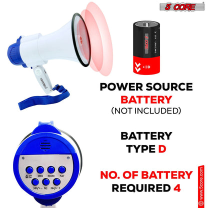 5 Core Megaphone 30W Bull Horn PA Speaker w 800 Yards Range USB Loud Siren Voice Amplifier Portable