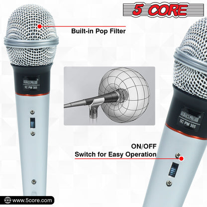 5 Core Microphone Wired Dynamic Vocal Handheld Mic Cardioid Karaoke Unidirectional Microfono w On and Off Switch Includes XLR Audio Cable for Singing, Public Speaking & Parties PM 305