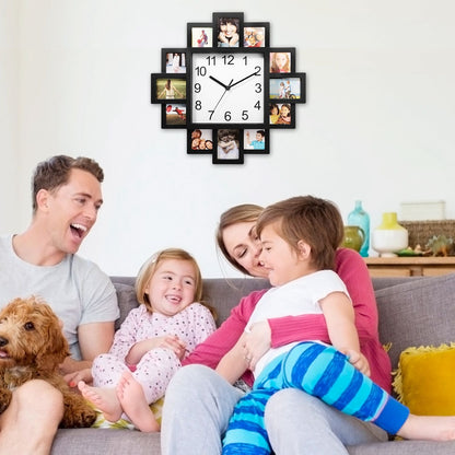 Photo Frame Clock Picture Collage 12-Picture Display Wall Clock Photowall Wall Hanging Home Decor