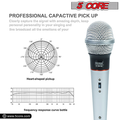 5 Core Microphone Wired Dynamic Vocal Handheld Mic Cardioid Karaoke Unidirectional Microfono w On and Off Switch Includes XLR Audio Cable for Singing, Public Speaking & Parties PM 305