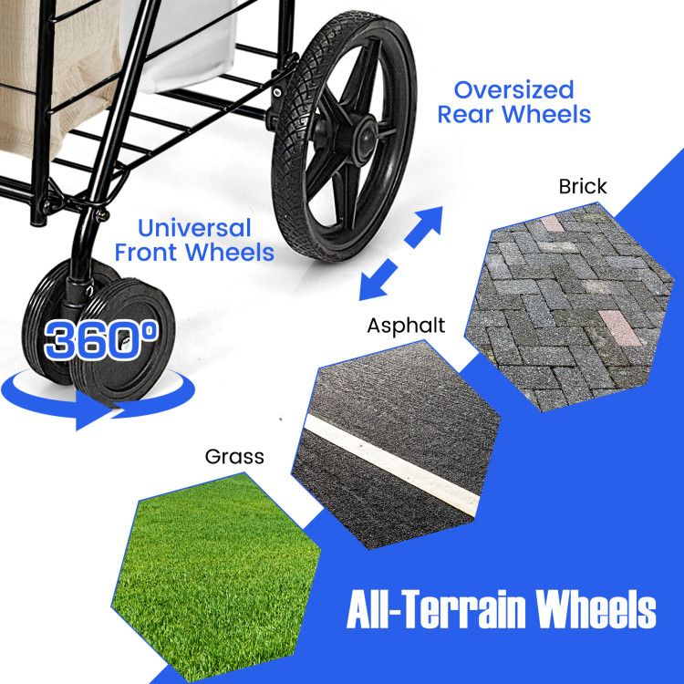 Folding Shopping Cart with Swiveling Wheels and Dual Storage Baskets