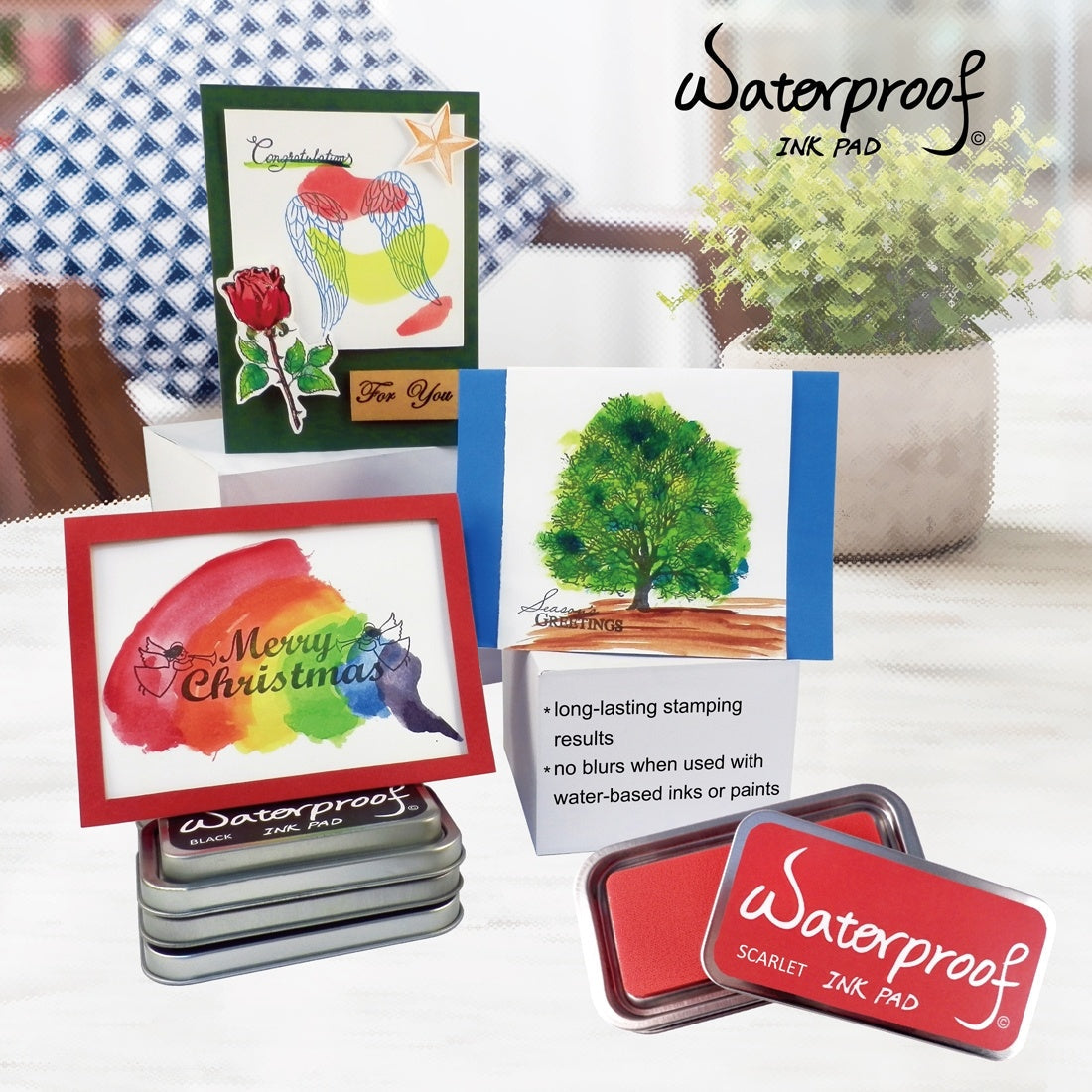 Ink Pads for Rubber Stamps;  Rubber Stamps Pads- Permanent;  Waterproof;  Stamp Pads for Card Making;  Scrapbooking Supplies;  Christmas Ink Stamps;  Hand Stamp Ink Pad;  Non-Toxic (5 Ink Pad Bundles)