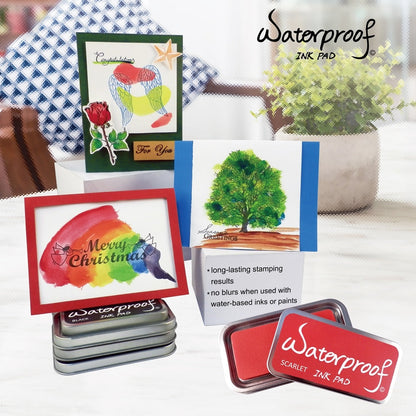 Ink Pads for Rubber Stamps;  Rubber Stamps Pads- Permanent;  Waterproof;  Stamp Pads for Card Making;  Scrapbooking Supplies;  Christmas Ink Stamps;  Hand Stamp Ink Pad;  Non-Toxic (5 Ink Pad Bundles)
