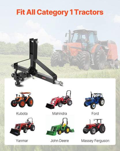 VEVOR 3 Point Trailer Hitch with 2 in Receiver, 3pt Quick Hitch Attachment, Heavy Duty Tractor Tow Drawbar Adapter, Compatible with Kubota, Mahindra, Ford, Yanmar, John Deere, Massey Ferguson