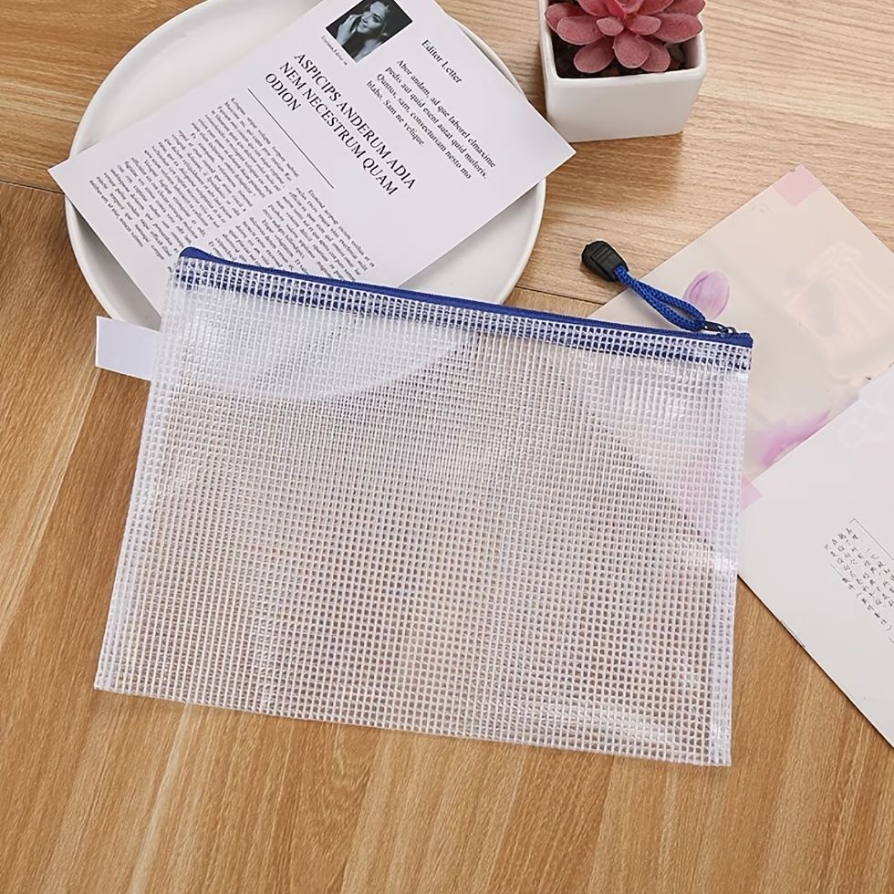 5pcs A5 Office Mesh Waterproof File Bag With Zipper Creative Students Stationery Pen Bag Office Transparent Information Bag Bill Storage Bag