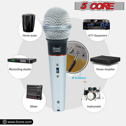 5 Core Microphone Wired Dynamic Vocal Handheld Mic Cardioid Karaoke Unidirectional Microfono w On and Off Switch Includes XLR Audio Cable for Singing, Public Speaking & Parties PM 305