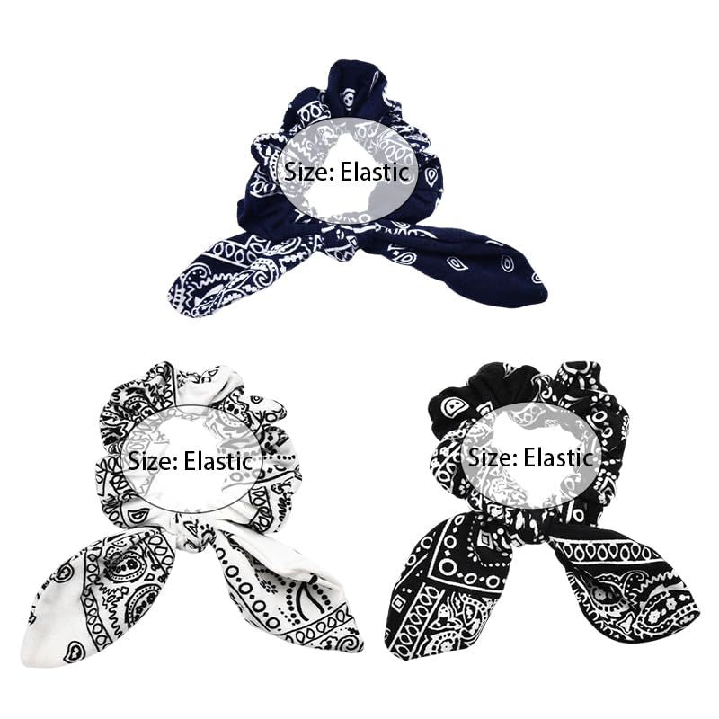 Hair Bow Scrunchy Hair Ties for Girls Ponytail Holders for Women Bunny Ear Scrunchies 3Pcs