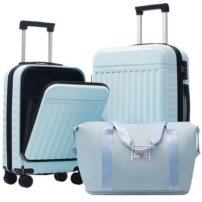 Front Opening Luggage Set 3 Piece, Hardside Carry on Suitcase with USB Port, Expandable Luggage with Handle Bag Spinner Wheels TSA Lock