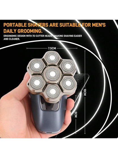 Head Shaver for Bald Men, 7D Electric Rotary Razor 5-in-1 Grooming Kit with Nose Hair Trimmer, Sideburn Clipper & Facial Brush, USB Rechargeable Wet & Dry IPX6 Waterproof Shaver with LED Display