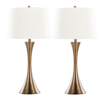 Lenuxe 29" Contemporary Metal Table Lamp in Matte Golden Bronze with Off-White Linen Shade from Grandview Gallery by - Set of 2