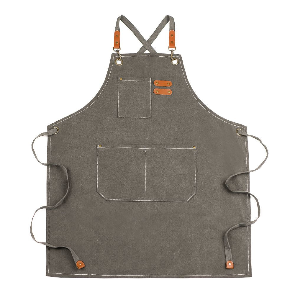 Xemussa Chef Aprons for Men Women with Large Pockets, Cotton Canvas Cross Back Heavy Duty Adjustable Work Apron, Size M to XXL