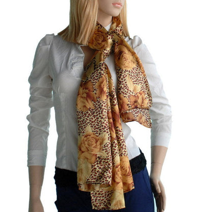 Blando Gold Leopard & Rose Floral Pattern Stylish super soft Silk Scarf/Wrap/Shawl(Large)