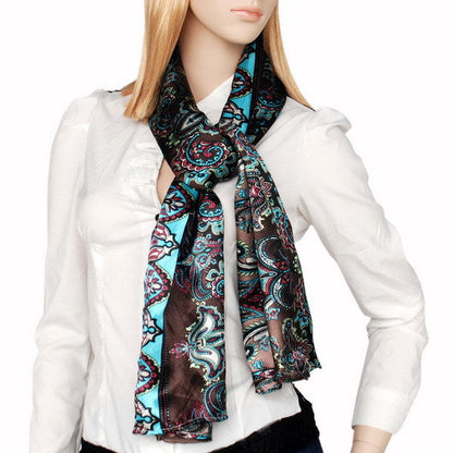 Blando Black & Blue Paisley Patterns Revitalized Style Soft Silk Scarf/Wrap/Shawl(Small)