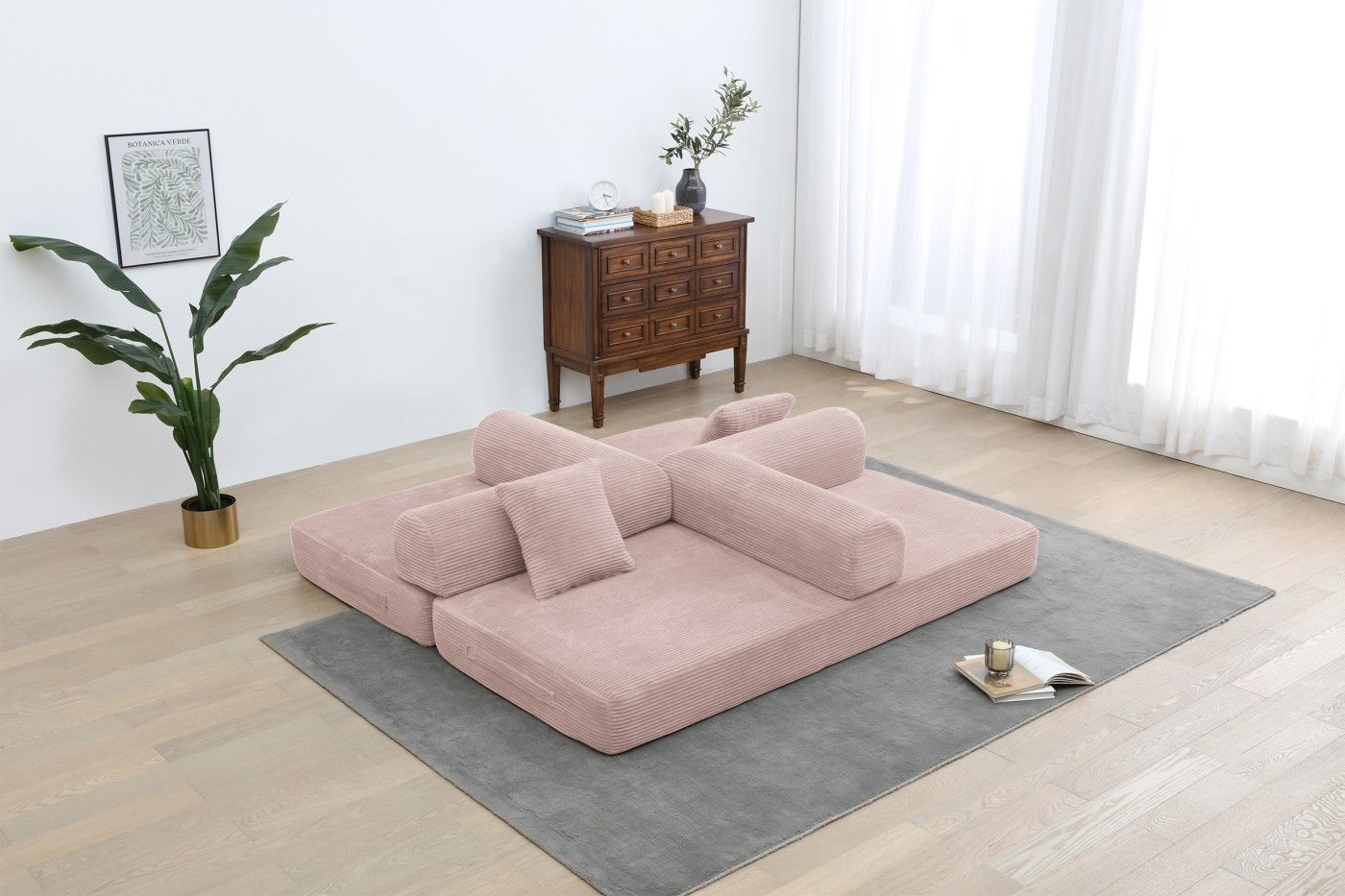 77.9'' Convertible Folding Sofa Bed – 4-in-1 Modular Floor Couch, Corduroy Small Cloud Couch, Compressed Foldable Sleeper Sofa, King Size Futon for Bedroom, Guest Room (Pink)